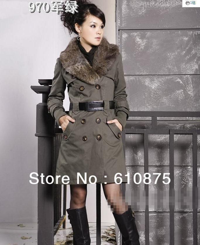 Free shipping women thin double breasted hooded stand collar medium-long rib knitting wadded jacket cotton-padded