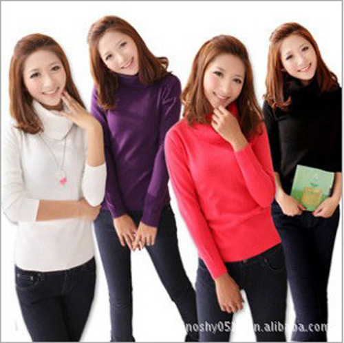Free shipping women turn-down collar sweater solid casual lady's knitwear garment