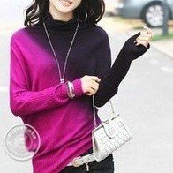 Free Shipping women  turtleneck irregular sweep sweater gradient convoluting batwing sleeve lady casual long pullovers