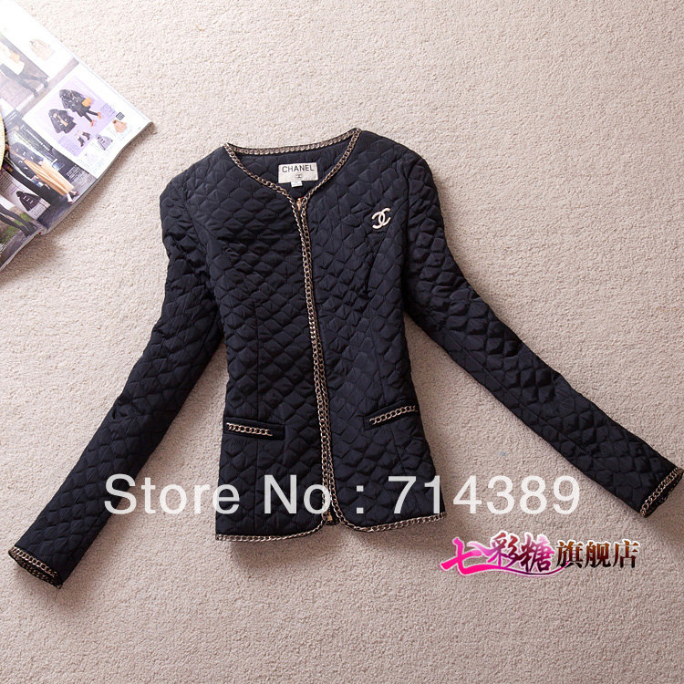 free shipping women vintage gold buckle epaulette pocket o-neck slim thin wadded jacket cotton-padded size M to 5XL biggest code