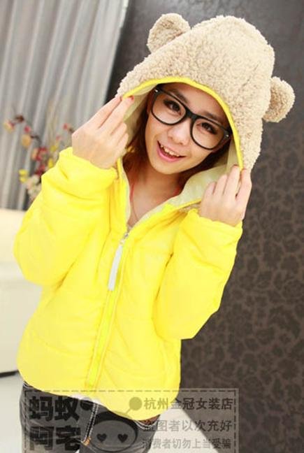 free shipping ! Women warm fuzzy cartoon panda hat cotton-padded clothes, candy pure color cotton coat