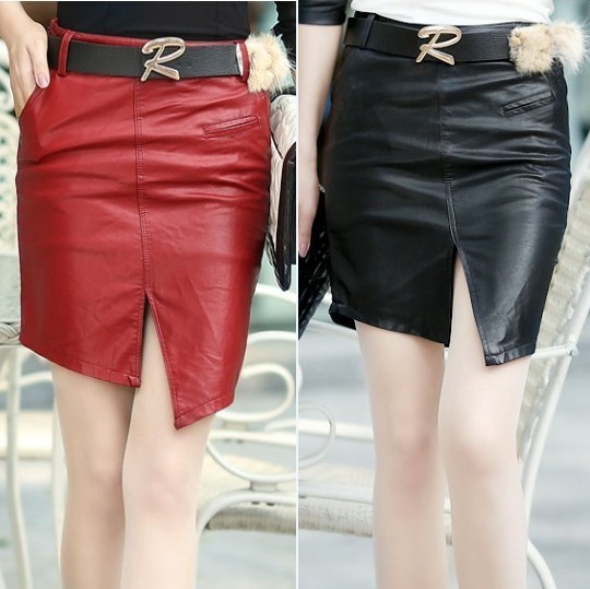 free shipping  Women wash PU skirt / short leather skirt/ Slim skirt