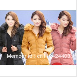 Free Shipping Women Winter Down Cotton Coat Thick Black Pink Yellow Voile Lace surcoat Coats Overcoat cotton-padded clothes