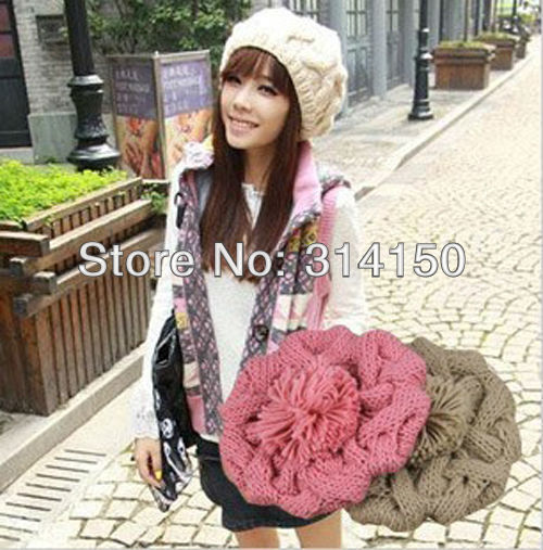 FREE SHIPPING---women winter warm hat pretty knitting wool knitted hats lady fashion pure color knitted beret 5colors 1pcs h2607