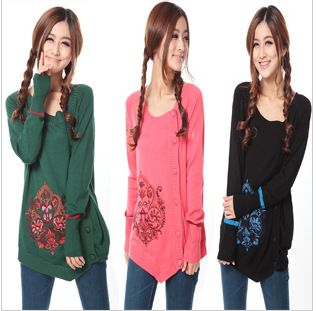 Free shipping women women's autumn and winter embroidered knitted sweater cardigan double gossip