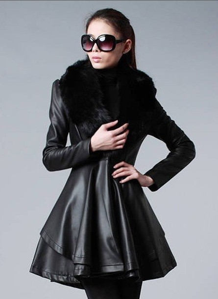 Free shipping Women Women Winter New  fox fur fur  collar outerwear  leather clothing   leather coat