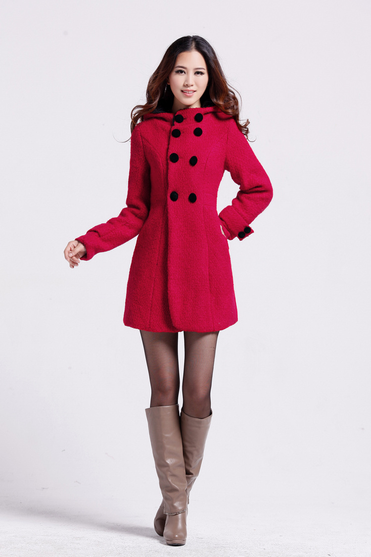 Free shipping Women wool coat 2013 hot sale long hooded winter overcoat  trench coat  Korean style