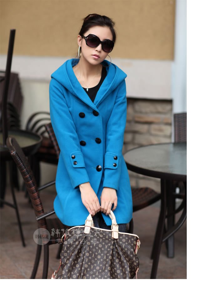 Free shipping women wool coat trench coat overcoat vintage vogue jacket only ship to USA, only one piece Blue color 2XL size