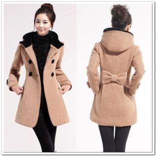 Free shipping Women wool jacket warm outerwear long hooded coat winter thick clothes Double-breasted trench coat 2012 wholesales