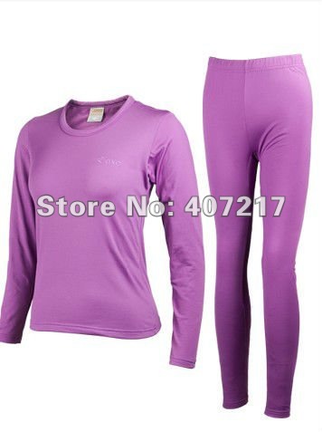 Free shipping Womens anti-static full suit thickened quick dry thermal underwear one set fleece warm tights shapewear violet