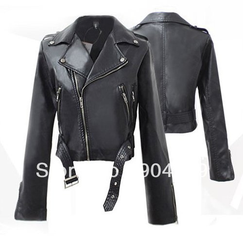 free shipping womens black pu leather jacket Ladies washable Leather jackets fashion jacket high quality