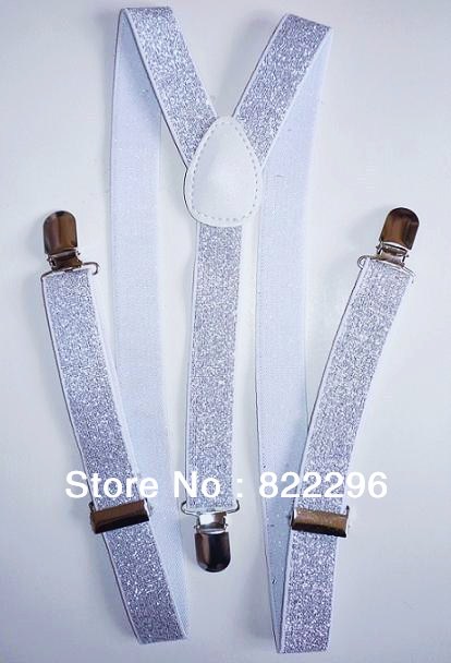 Free shipping Womens Clip-on Braces Elastic Y-back Silver Line Suspenders