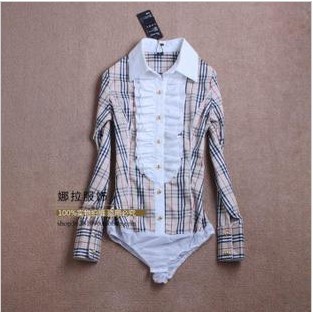 Free shipping!Womens fashion casual OL plaid long-sleeve tops blouse body shirts,S-2XL,BS001