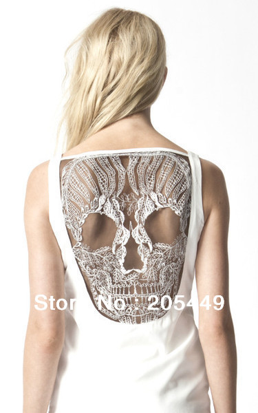 Free Shipping,Womens Fashion Punk Gothic Unique Hollow Back Fitness Vest Clubwear Skull Dress S M L XL Wholesale Dropshipping