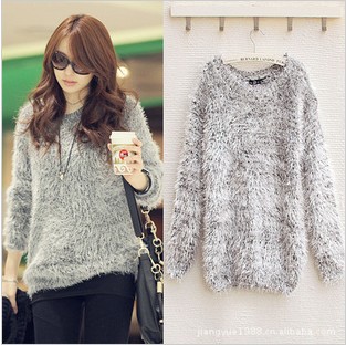 Free Shipping womens fashion sweater full sleeve o-neck pullover knit sweater casual fashion knitwear coat gray