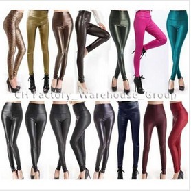Free Shipping Womens Faux Leather Look High Waist Leggings Pants Tights XS S M L