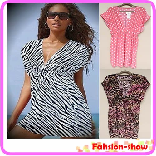 Free Shipping Womens Lady Sexy Deep V neck Swimwear Bikini Stretchy Cover Up Beach Shirt Dress 3 Different Colors