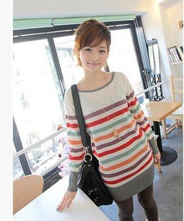 Free shipping!  Womens New Stripe padding knitted sweater   wholesale and retail