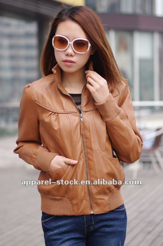 Free shipping womens pu camel casual jacket synthetic leather jacket coat