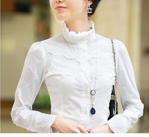 Free shipping womens slimming dress shirts cottons long sleeve blouse tops ladies lace casual wear 2013 hot fashion wholesales