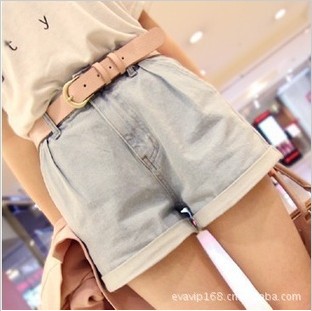 Free shipping womens summer fashion short jeans pants casual slim shorts(with belt)