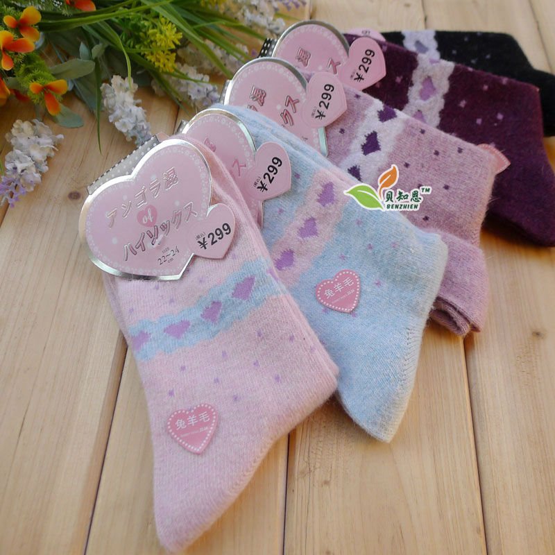 Free shipping Wool and Rabbit  hair Mixed  women's socks  Warm love  ladies' socks  5 pairs/lot