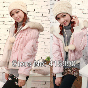 free shipping wool collar princess hooded wadded jacket short jacket cotton-padded jacket
