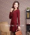 Free shipping  wool one-piece dress sweater women's long design low collar sweater dress slim basic cashmere sweater