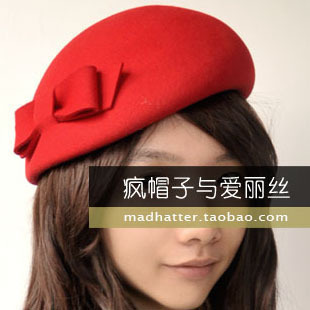 Free Shipping Woolen bow elegant vintage beret female hat multicolor