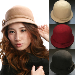 free shipping woolen bow vintage dome cap small bucket hats small round helmet-hat female