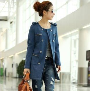 Free Shipping Woolen outerwear double breasted slim o-neck trench solid color long-sleeve overcoat outerwear