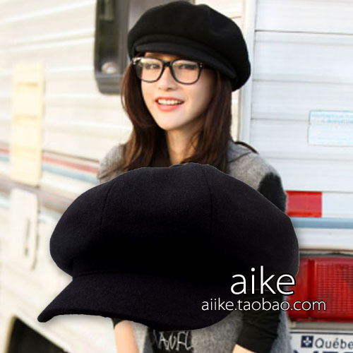 Free shipping Woolen thickening women's beret vintage winter casual winter hat