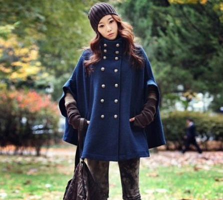 free shipping woollen Double-breasted Bat sleeve coat,trench