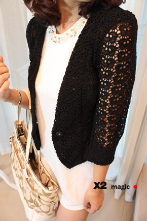 Free shipping! X2 autumn slim all-match cutout crotch lace coat