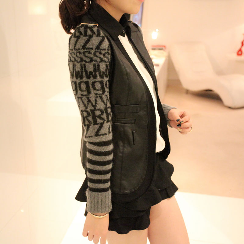 Free shipping! X2 letter sweater patchwork small leather clothing coat