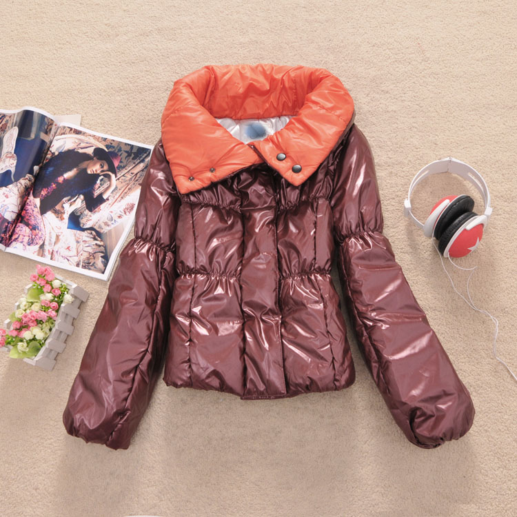 Free Shipping, Y-63 color block 2013 women's large lapel elegant thermal comfortable wadded jacket 0.59