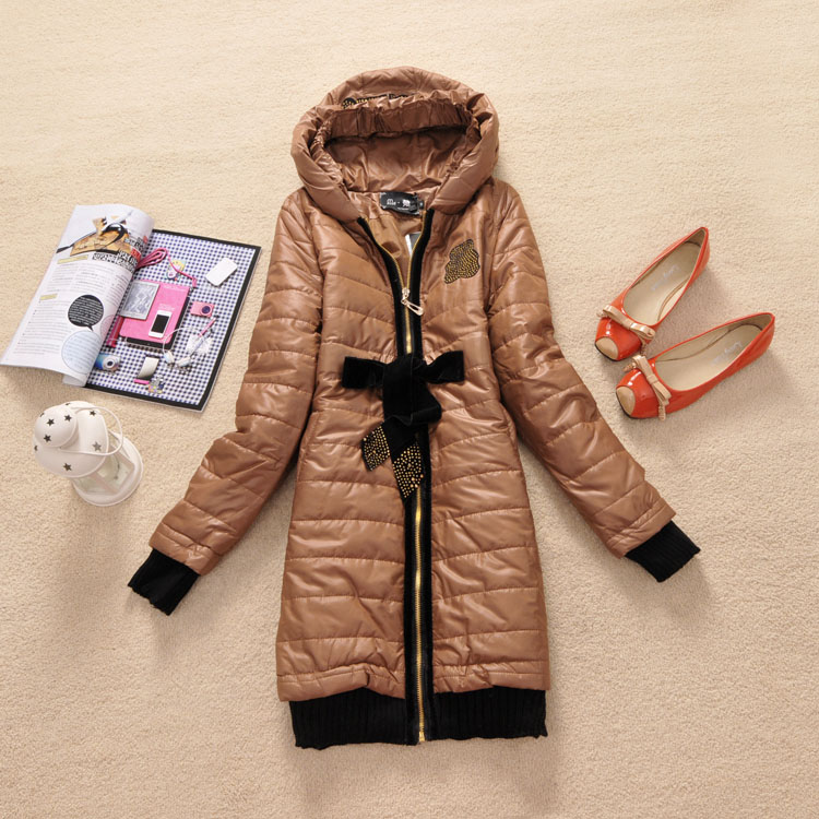 Free shipping! Y-75 2012 women's exquisite bear bow belt hooded medium-long wadded jacket 0.75