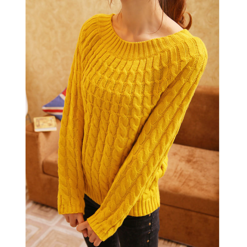 free shipping  yellow sweater Women's Sweater Crew Neck Comfort Slim Long Sleeve Horse Patterns Print Knitted Sweater