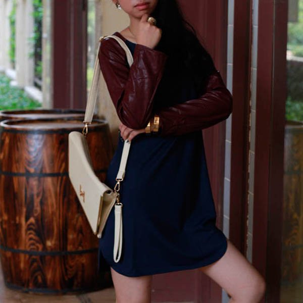 Free shipping! YIGELILA Ladies fashion leather sleeved formal autumn winter casual dress 2012