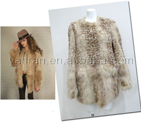 Free shipping YR-032 Genuine deer bambi print rabbit fox fur coat ~retail~wholesale~OEM~