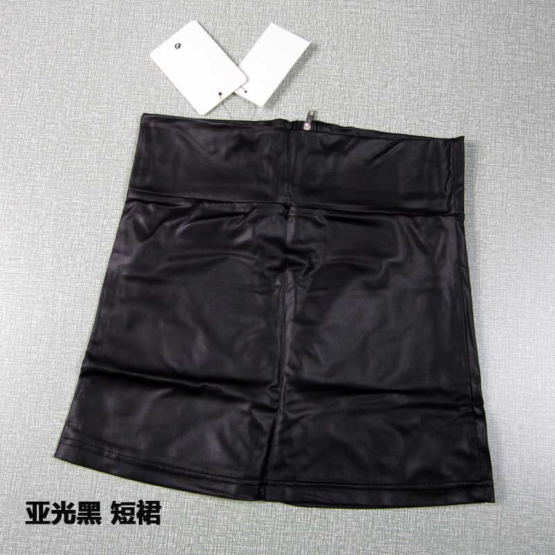 Free shipping Z beishka dull black faux leather skirt short skirt