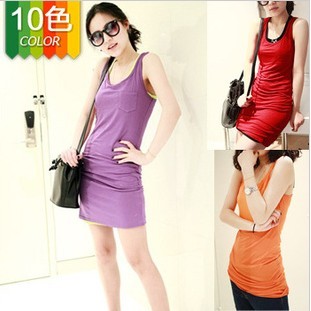 free shipping Z chickens multicolor high quality modal pocket tank lengthen slim