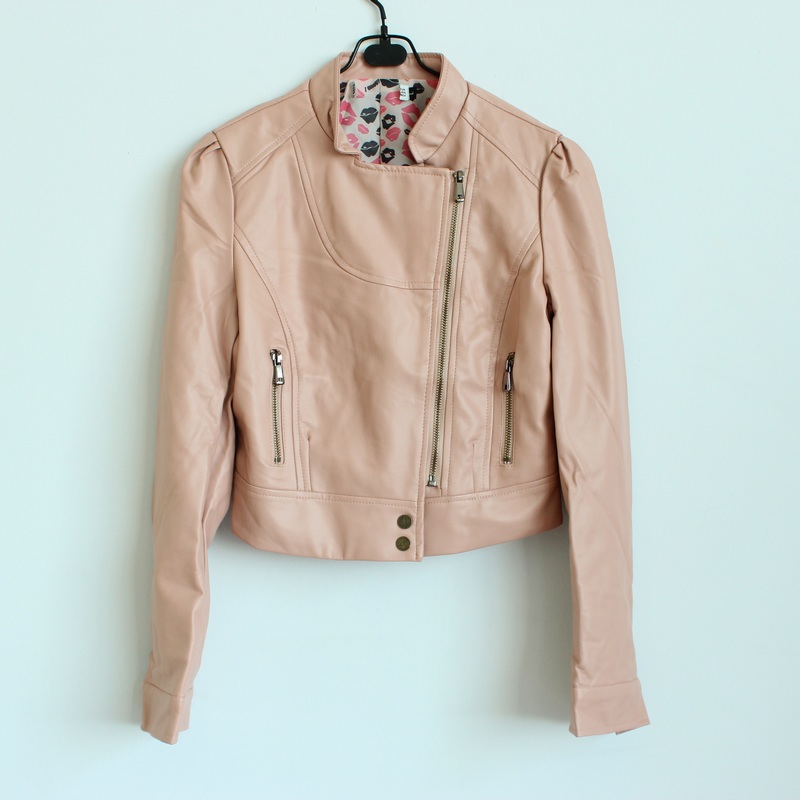 Free Shipping Za leather clothing female fashion stand collar oblique zipper slim short coat female design
