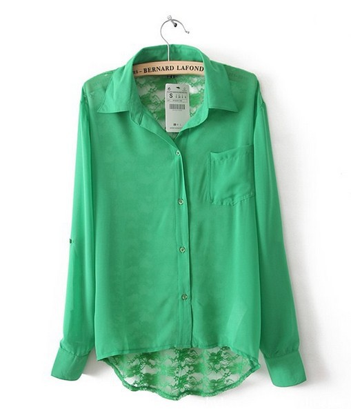 free shipping zar 2013 spring new perspective lace stitching chiffon shirt long-sleeved shirt aso sexy 3 colors ft080