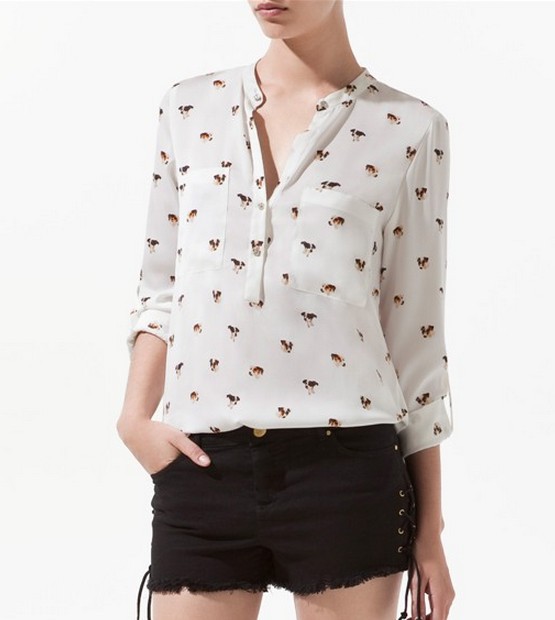 free shipping zar* 2013 woman fashion style/design casual shirt the puppy/dog print long sleeve loose blouses/top/t-shirt ft156