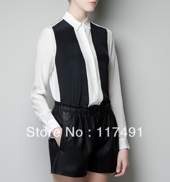 free shipping zar* brand style women 2013 new fashion Blouses black and white chiffon shirt mixed colors OL elegant top ft153