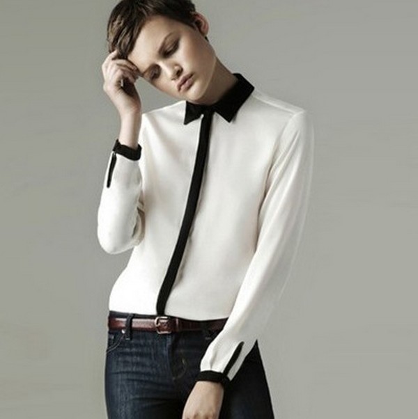 free shipping zar* Fashion Ladies black and white hit color work clothes shirt loose blouses for women Elegant designer ft184