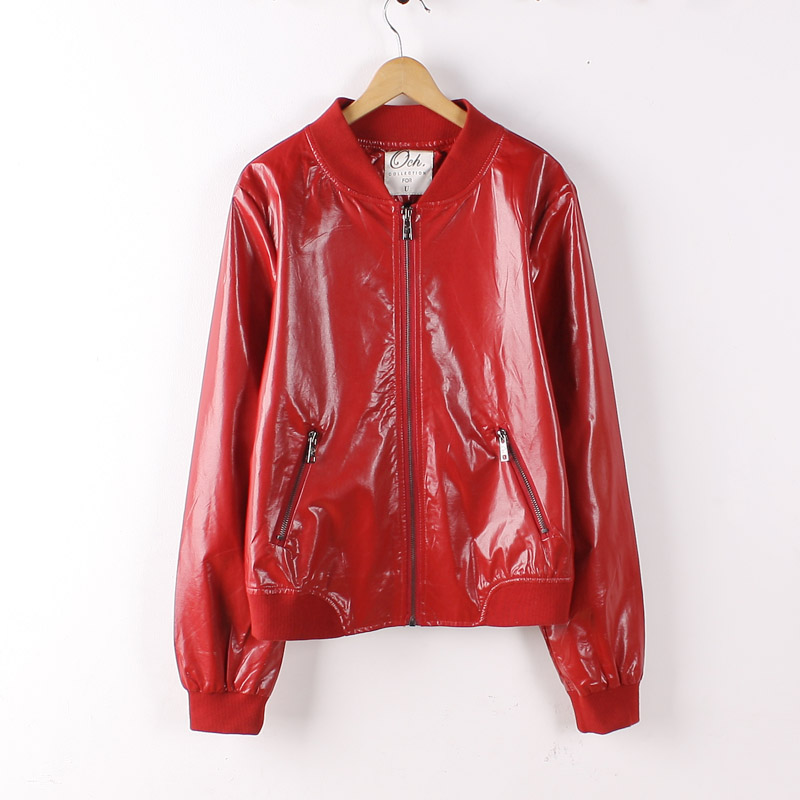 free shipping Zipper patent leather japanned leather baseball uniform casual leather clothing winter women's 2012