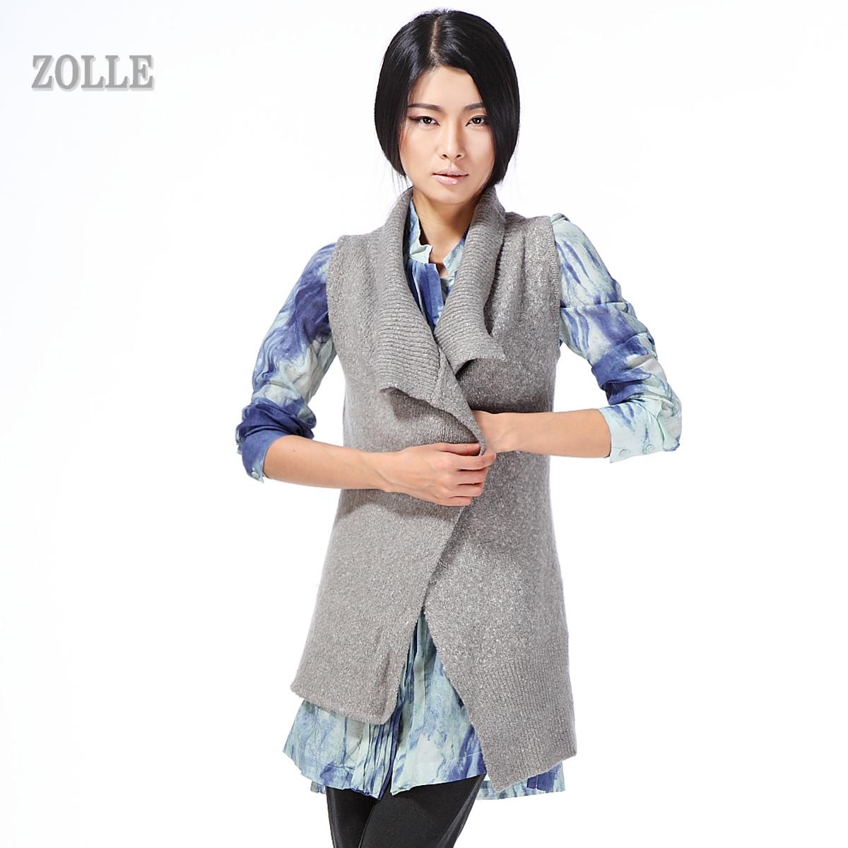 Free shipping Zolle fashion women's outerwear hottest turn-down collar sleeveless wool sweater 22fd1127