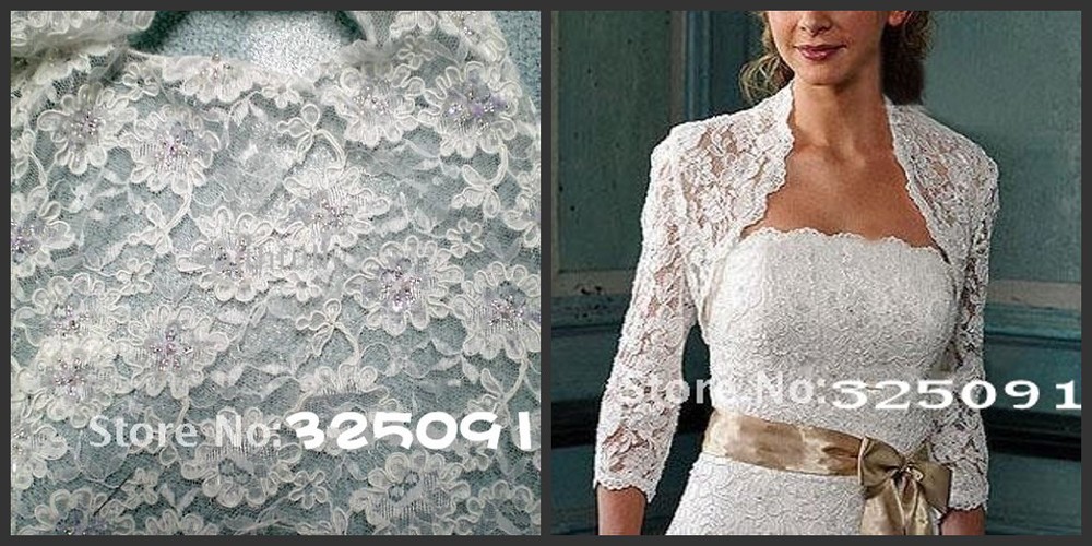 Free Shipping100% Gurantee sexy Lace 3/4 long sleeve wedding women wraps /bridalgown formal dress bolero jackets wholesale